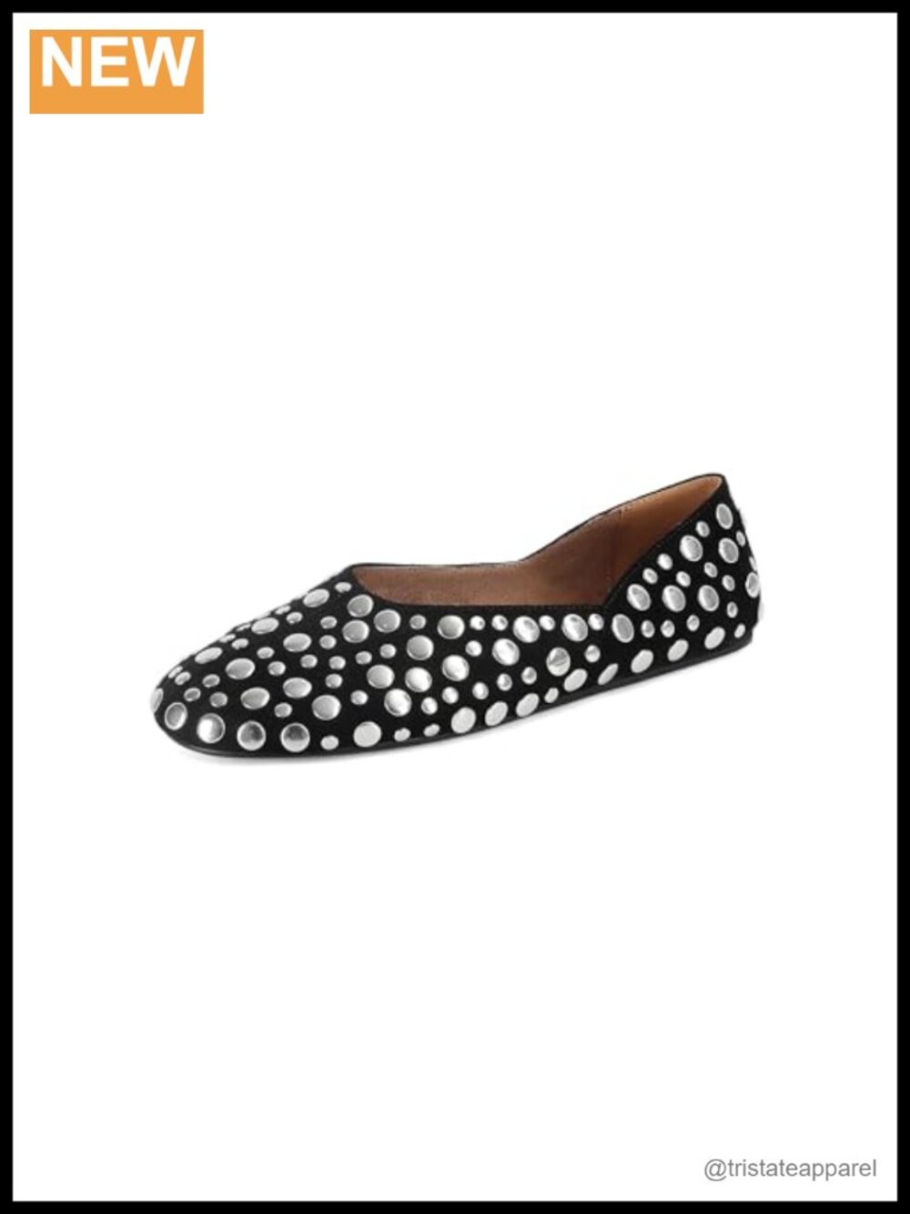 Suede Mary Jane Ballet Flats Round Toe Studded Slip On Comfortable Office